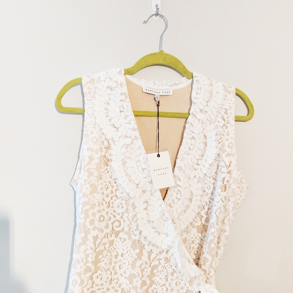 Revolve Endless Rose White Lace Wrap Mini Dress - Picture 3 of 6